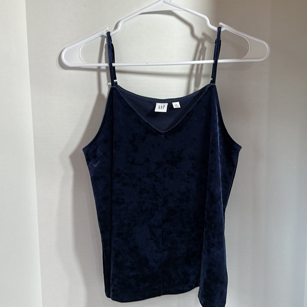 Gap velour navy blue jewel tone adjustable strap camisole size small petite